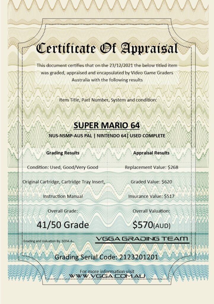 Certificate super mario 64