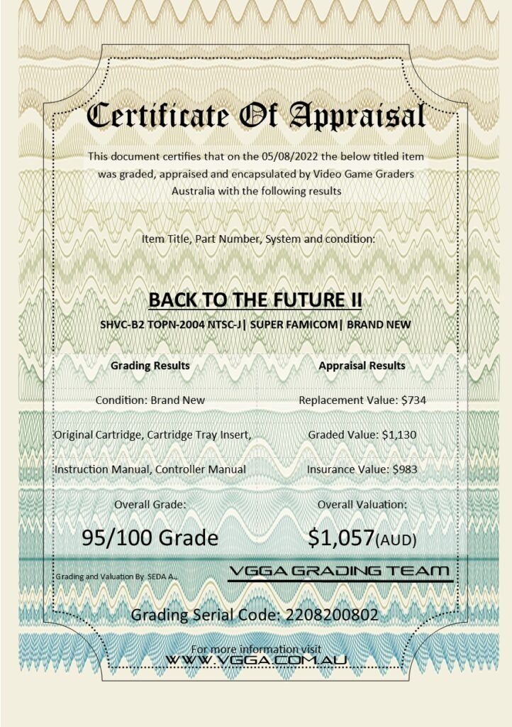 Certificate back to the future 2