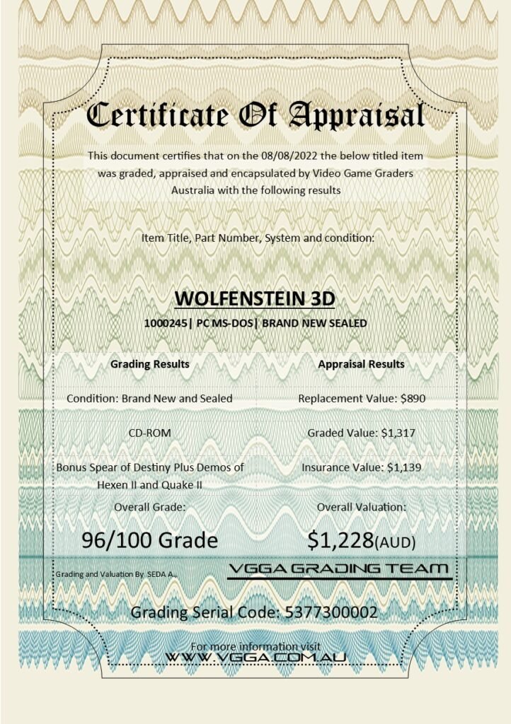 Certificate wolfenstein 3d